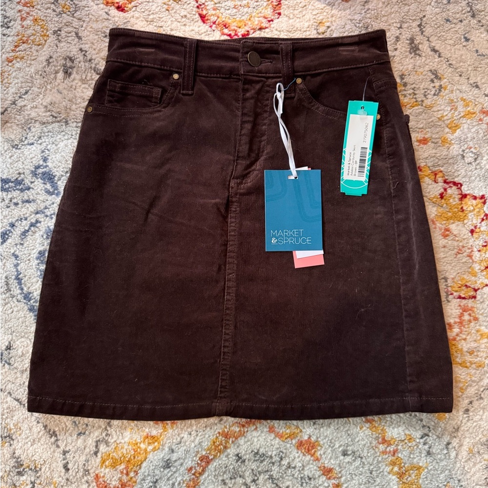 Market & Spruce Corduroy Dark Brown Pencil Skirt